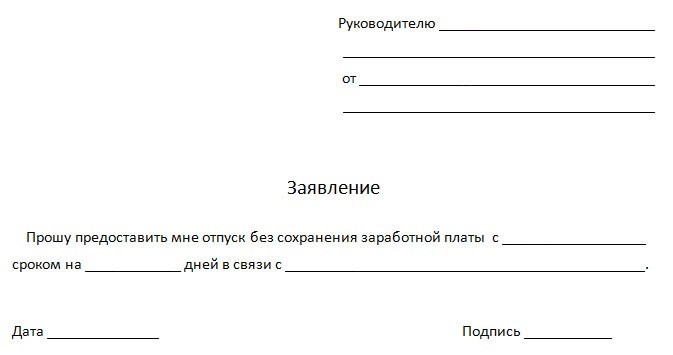 Образец заявления на отпуск без сохранения заработной платы 2025 года